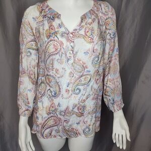 Zac & Rachel Petite L paisley boho tunic festival beach peasant top layer floral